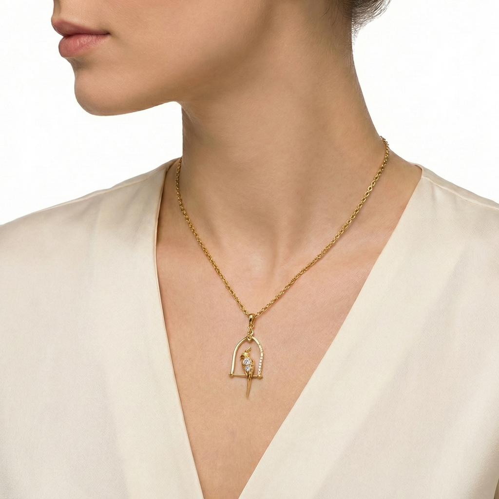 18KT Yellow Gold Nestle Bird-in-Nest Pendant with Yellow Sapphires & Diamonds