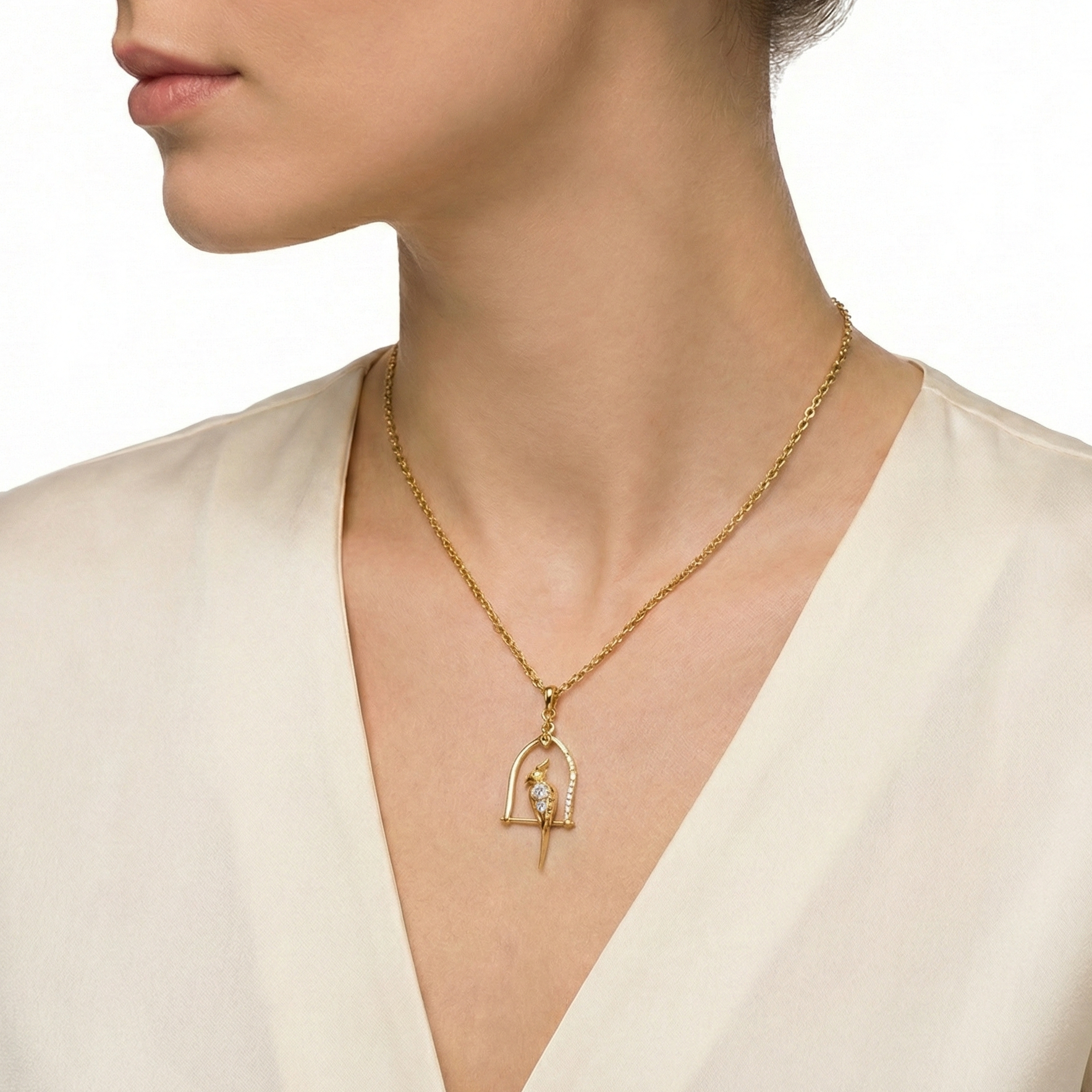 18KT Yellow Gold Nestle Bird-in-Nest Pendant with Yellow Sapphires & Diamonds