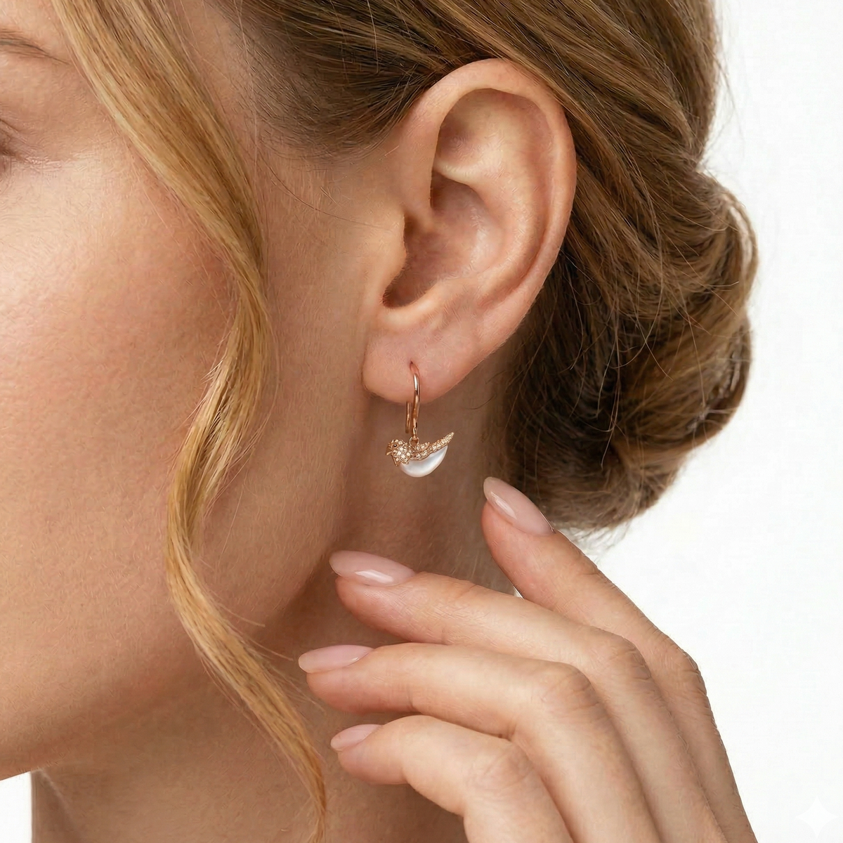 18KT Rose Gold Pink Chalcedony, Black Diamond & Diamond Earrings
