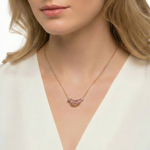 18K rose gold bloom necklace on model, NH7422_001