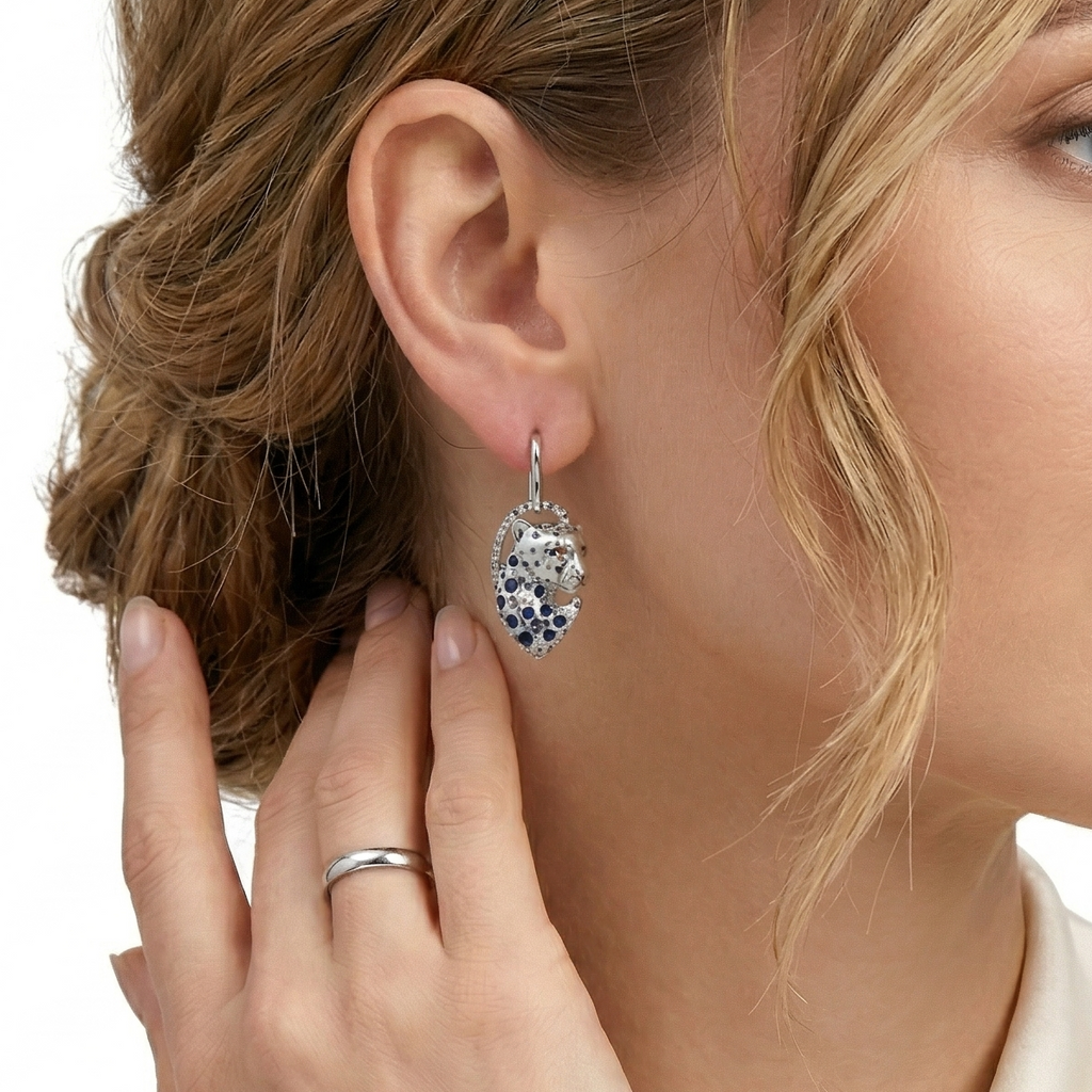 18K Yellow Gold & Black Rhodium, Lapis Lazuli, Orange Sapphire, Black Diamond & Diamond Earrings
